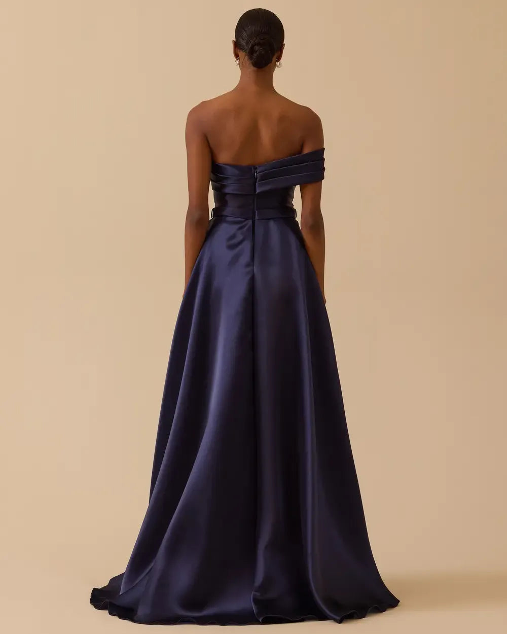 Off-Shoulder Draped Satin Evening Dress