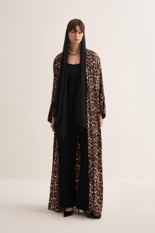 Leopard Patterned Viscose Abaya - sonafey